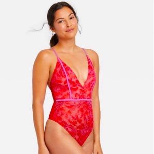 NWT Auden Intimates Red Lace Thong Bodysuit Size XL